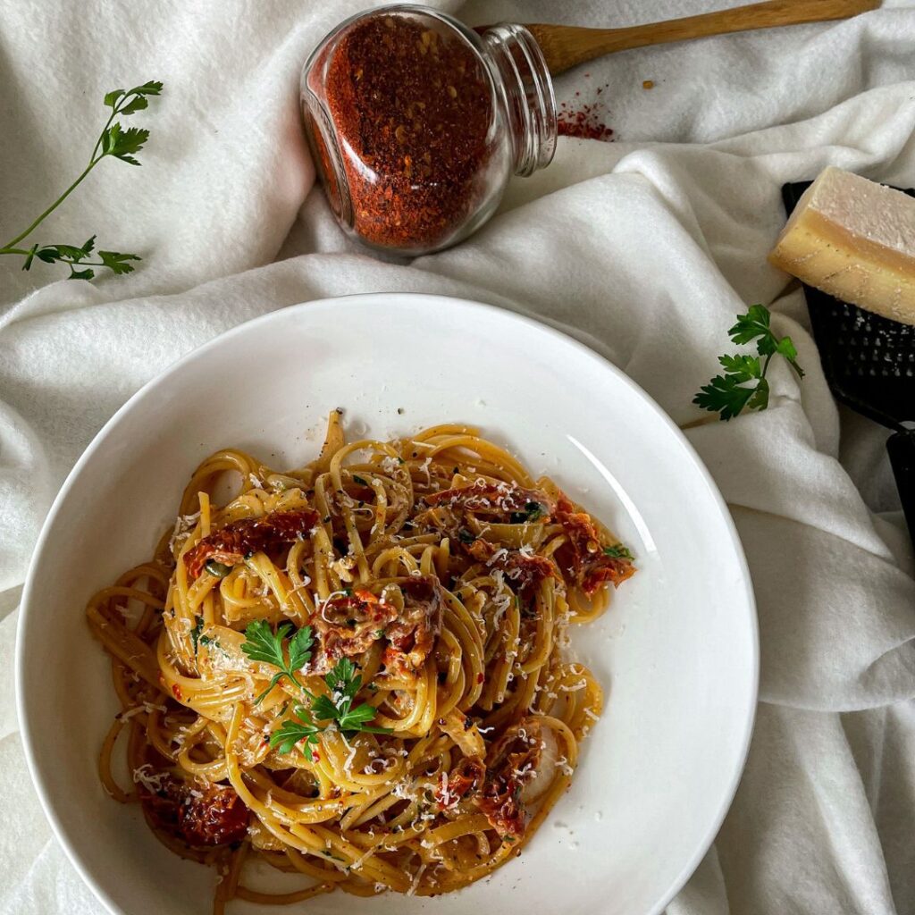 gekarameliseerde uien pasta