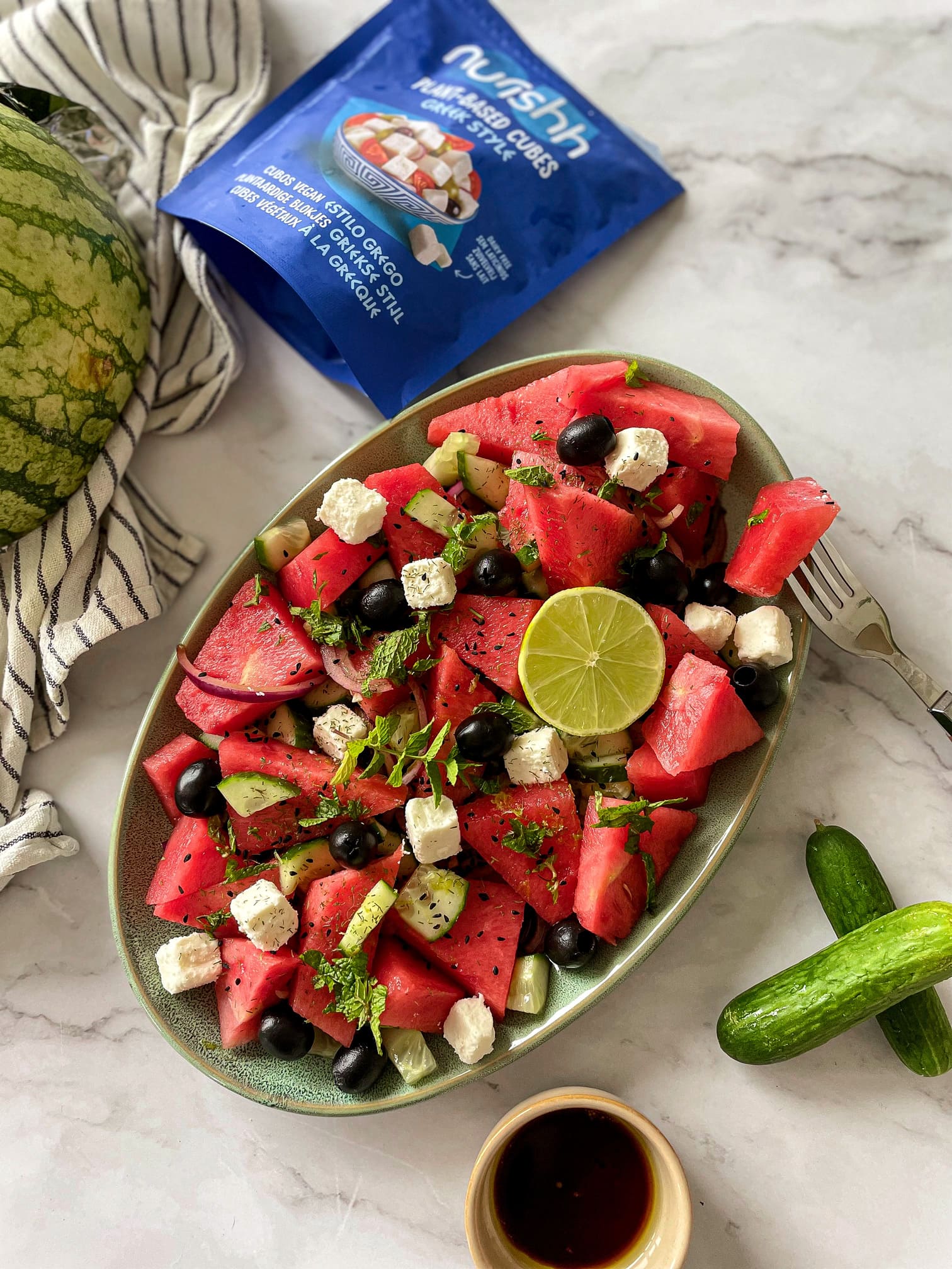 watermeloen salade met vegan feta