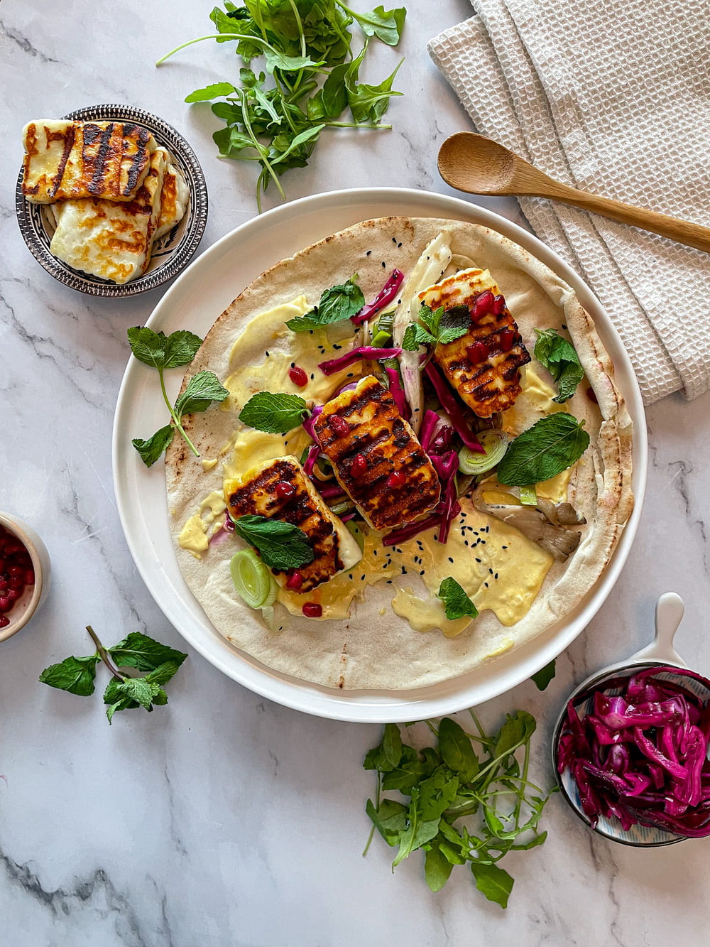 flatbread met halloumi